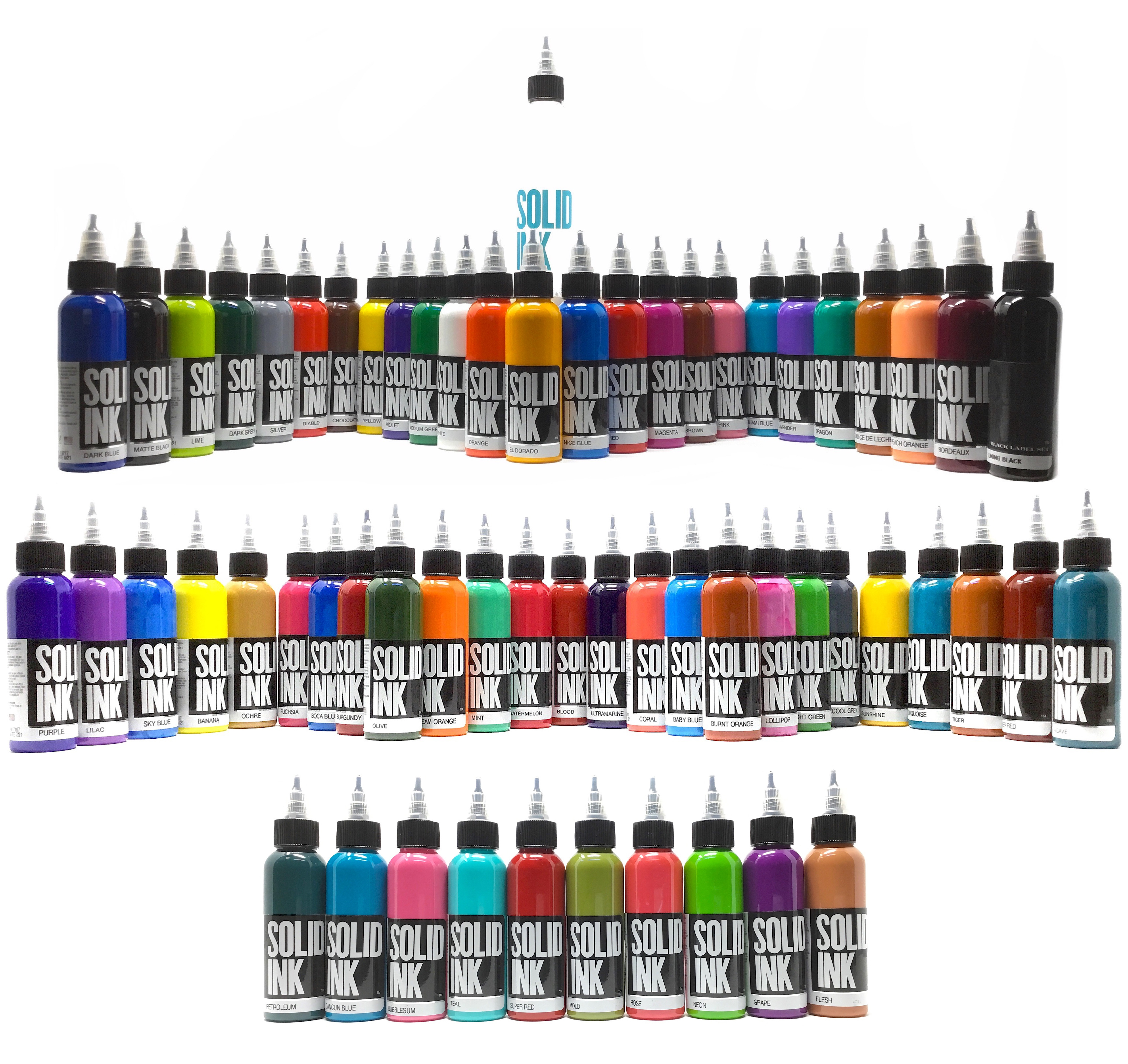 Solid Tattoo Ink 60 Color Mega Set in 1oz. bottles  Solid Tattoo Ink 60 Color Mega Set in 1oz. bottles